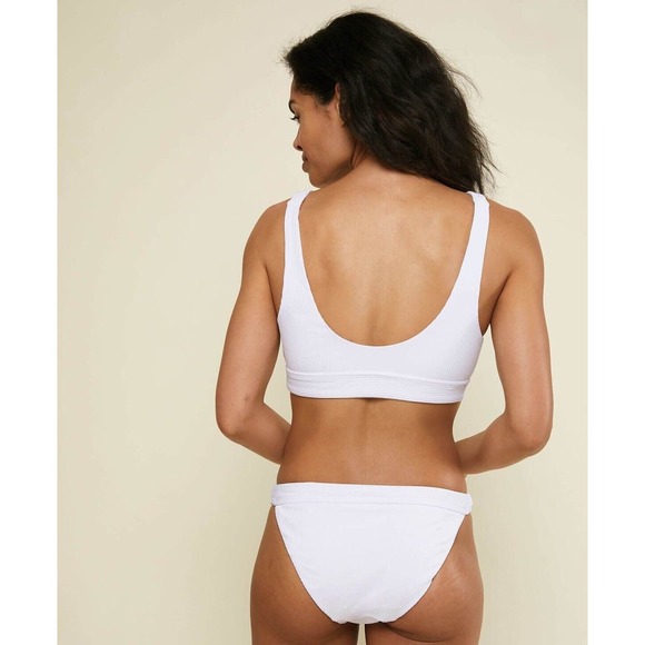 Andie Swim The Banded White Ribbed Cheeky Bottom Swim Bikini Separate Sz L - Picture 4 of 11